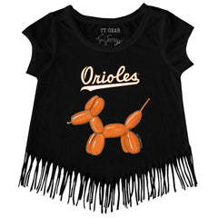 Baltimore Orioles Tiny Turnip Girls Youth Balloon Dog Fringe T-Shirt - Black