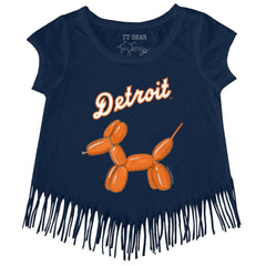 Detroit Tigers Tiny Turnip Girls Youth Balloon Dog Fringe T-Shirt - Navy
