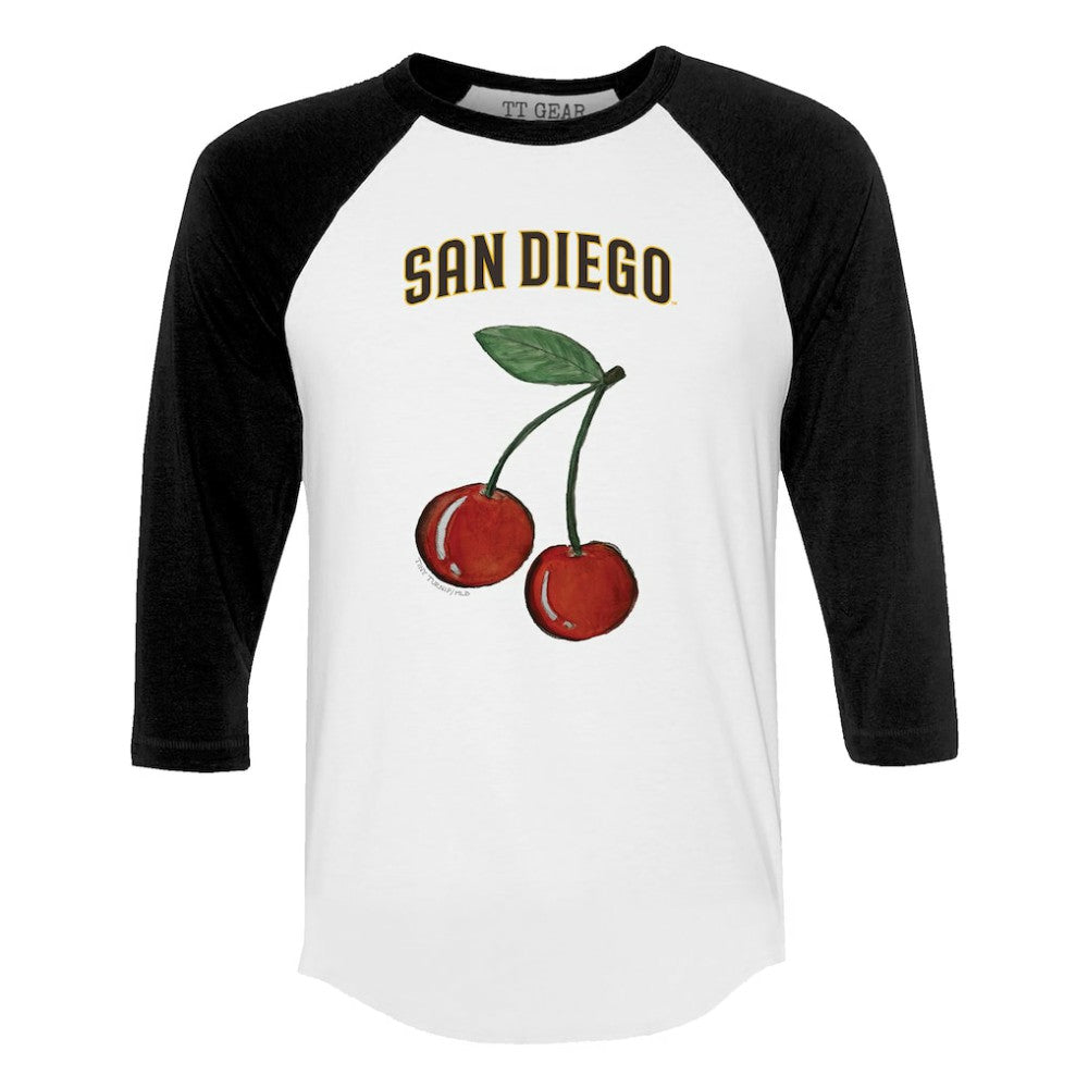 San Diego Padres Tiny Turnip Women's Cherries 3/4-Sleeve Raglan Baseball T-Shirt - White