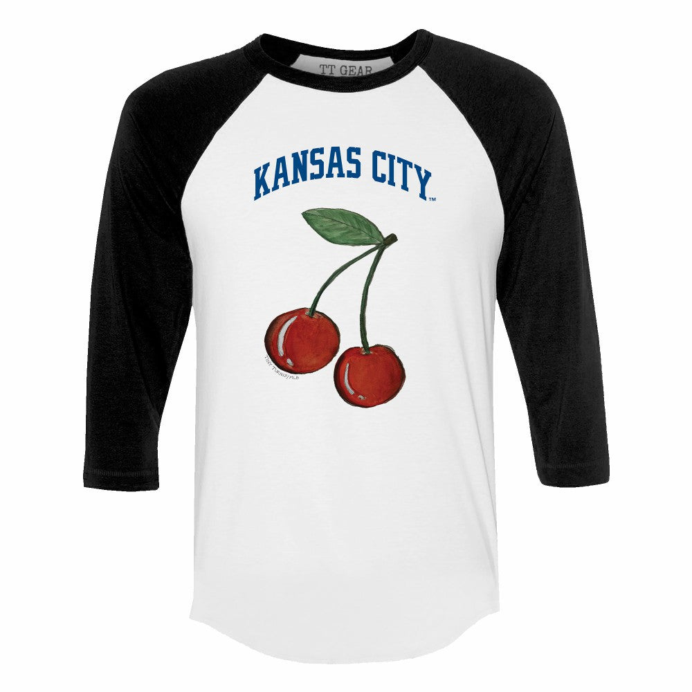 Kansas City Royals Tiny Turnip Women's Cherries 3/4-Sleeve Raglan Baseball T-Shirt - White