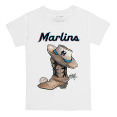 Miami Marlins Tiny Turnip Youth Cowboy Boot T-Shirt - White