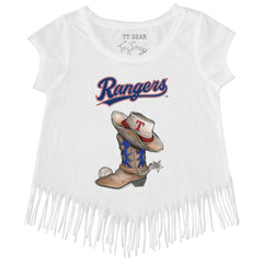 Texas Rangers Tiny Turnip Girls Youth Cowboy Boot Fringe T-Shirt - White