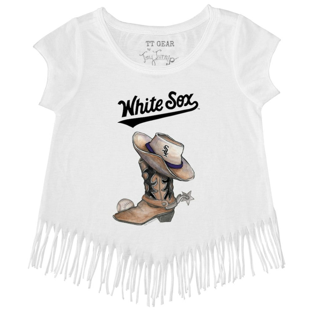 Chicago White Sox Tiny Turnip Girls Youth Cowboy Boot Fringe T-Shirt - White
