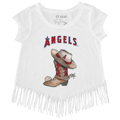 Los Angeles Angels Tiny Turnip Girls Youth Cowboy Boot Fringe T-Shirt - White