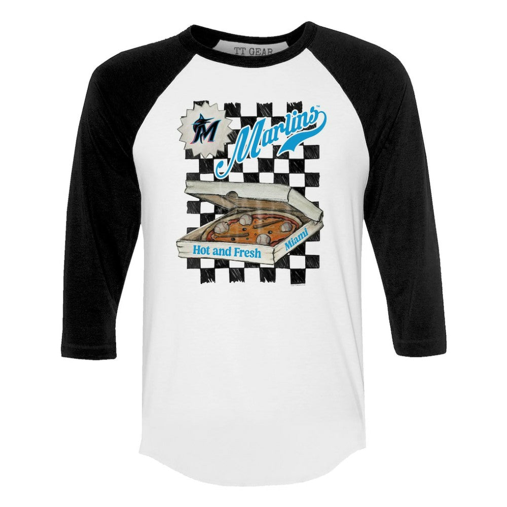 Miami Marlins Tiny Turnip Women's Pizza 3/4-Sleeve Raglan Baseball T-Shirt - White/Black