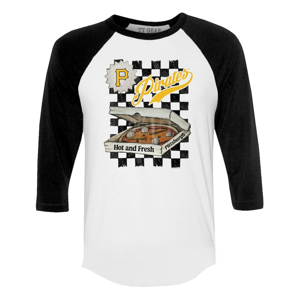 Pittsburgh Pirates Tiny Turnip Women's Pizza 3/4-Sleeve Raglan Baseball T-Shirt - White/Black