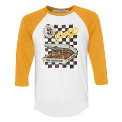 San Diego Padres Tiny Turnip Women's Pizza 3/4-Sleeve Raglan Baseball T-Shirt - White/Gold