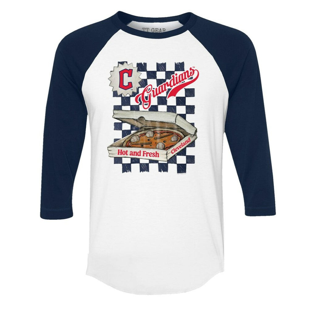 Cleveland Guardians Tiny Turnip Women's Pizza 3/4-Sleeve Raglan Baseball T-Shirt - White/Navy