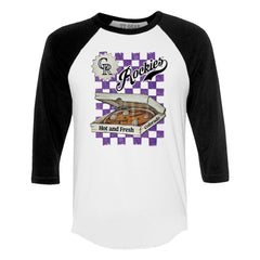 Colorado Rockies Tiny Turnip Women's Pizza 3/4-Sleeve Raglan Baseball T-Shirt - White/Black