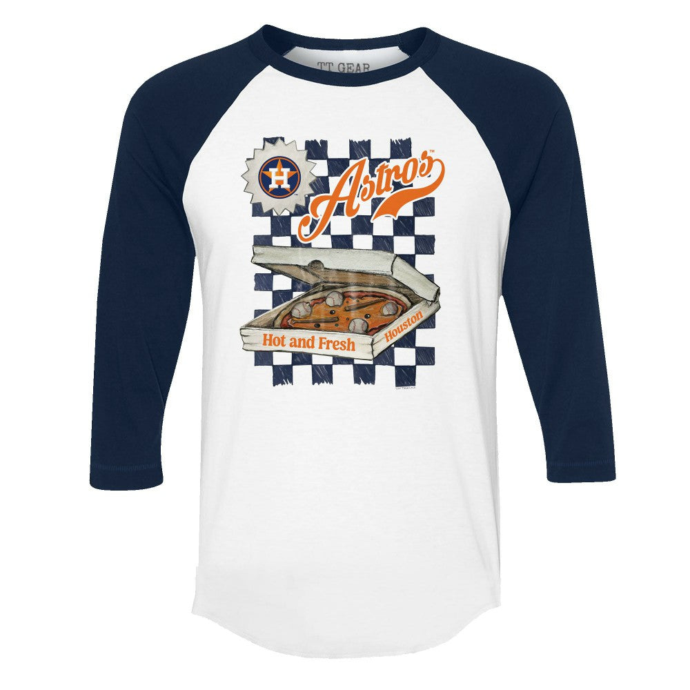 Houston Astros Tiny Turnip Women's Pizza 3/4-Sleeve Raglan Baseball T-Shirt - White/Navy