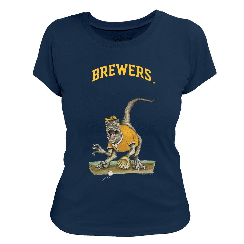 Milwaukee Brewers Tiny Turnip Women's Velociraptor T-Shirt - Navy