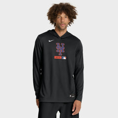 New York Mets Authentic Collection Dri-FIT Long Sleeve Hooded T-Shirt - Black | Nike