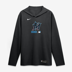 Miami Marlins Authentic Collection Dri-FIT Long Sleeve Hooded T-Shirt - Black | Nike