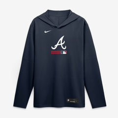 Atlanta Braves Authentic Collection Dri-FIT Long Sleeve Hooded T-Shirt - Navy | Nike