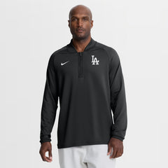 Los Angeles Dodgers Authentic Collection Dri-FIT Raglan Half-Zip Pullover - Black | Nike