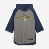 Milwaukee Brewers Authentic Collection Flux Dri-FIT Raglan 3/4-Sleeve Hooded T-Shirt - Gray | Nike