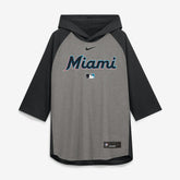 Miami Marlins Authentic Collection Flux Dri-FIT Raglan 3/4-Sleeve Hooded T-Shirt - Gray | Nike
