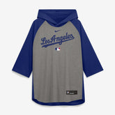 Los Angeles Dodgers Authentic Collection Flux Dri-FIT Raglan 3/4-Sleeve Hooded T-Shirt - Gray | Nike