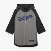 Los Angeles Dodgers Authentic Collection Flux Dri-FIT Raglan 3/4-Sleeve Hooded T-Shirt - Gray | Nike