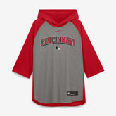 Cincinnati Reds Authentic Collection Flux Dri-FIT Raglan 3/4-Sleeve Hooded T-Shirt - Gray | Nike
