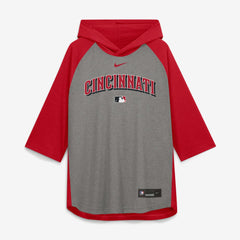 Cincinnati Reds Authentic Collection Flux Dri-FIT Raglan 3/4-Sleeve Hooded T-Shirt - Gray | Nike