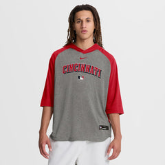 Cincinnati Reds Authentic Collection Flux Dri-FIT Raglan 3/4-Sleeve Hooded T-Shirt - Gray | Nike