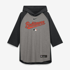 Baltimore Orioles Authentic Collection Flux Dri-FIT Raglan 3/4-Sleeve Hooded T-Shirt - Gray | Nike