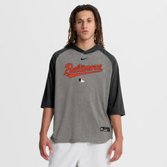 Baltimore Orioles Authentic Collection Flux Dri-FIT Raglan 3/4-Sleeve Hooded T-Shirt - Gray | Nike