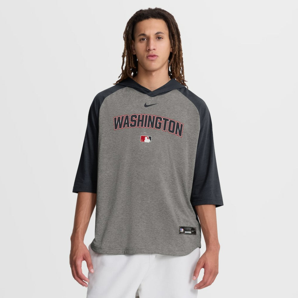 Washington Nationals Authentic Collection Flux Dri-FIT Raglan 3/4-Sleeve Hooded T-Shirt - Gray | Nike