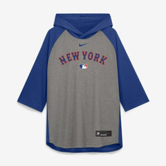 New York Mets Authentic Collection Flux Dri-FIT Raglan 3/4-Sleeve Hooded T-Shirt - Gray | Nike