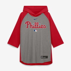 Philadelphia Phillies Authentic Collection Flux Dri-FIT Raglan 3/4-Sleeve Hooded T-Shirt - Gray | Nike