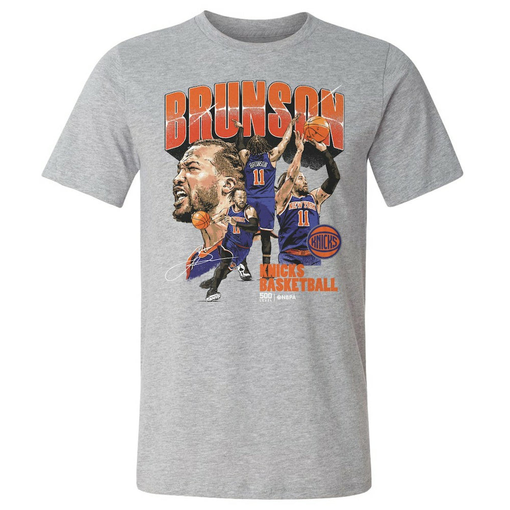 Jalen Brunson New York Knicks 500 Level Collage T-Shirt - Heather Gray sale