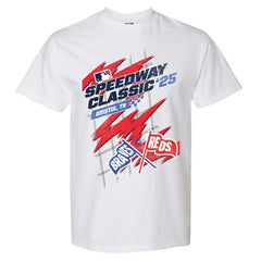 Cincinnati Reds vs. Atlanta Braves The Wild Collective Women's 2025 Speedway Classic Flags T-Shirt - White