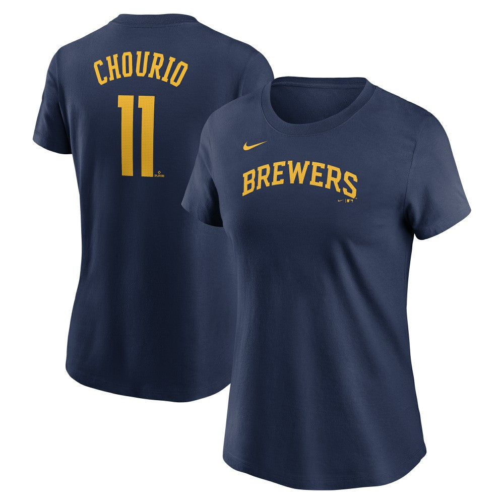 Jackson Chourio Milwaukee Brewers Women's Cooperstown Collection Fuse Name & Number T-Shirt - Navy | Nike