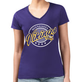 Minnesota Vikings G-III 4Her by Carl Banks Women's Super-Slim Fit Lightweight Pinstripe Circle V-Neck T-Shirt - Purple on sale