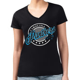 Carolina Panthers G-III 4Her by Carl Banks Women's Super-Slim Fit Lightweight Pinstripe Circle V-Neck T-Shirt - Black discount