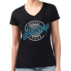 Carolina Panthers G-III 4Her by Carl Banks Women's Super-Slim Fit Lightweight Pinstripe Circle V-Neck T-Shirt - Black discount