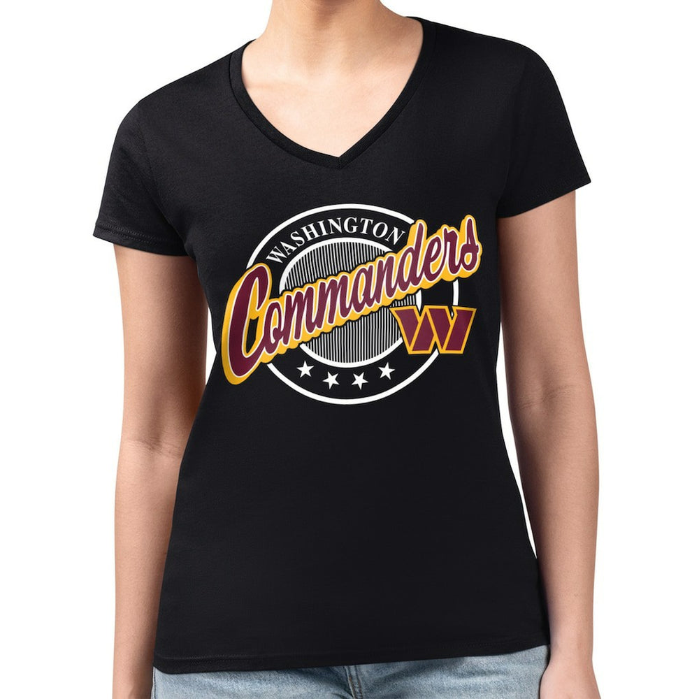 Washington Commanders G-III 4Her by Carl Banks Women's Super-Slim Fit Lightweight Pinstripe Circle V-Neck T-Shirt - Black sale