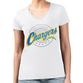 Los Angeles Chargers G-III 4Her by Carl Banks Women's Super-Slim Fit Lightweight Pinstripe Circle V-Neck T-Shirt - White for sale