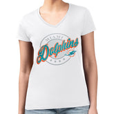 Miami Dolphins G-III 4Her by Carl Banks Women's Super-Slim Fit Lightweight Pinstripe Circle V-Neck T-Shirt - White sale