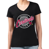 Arizona Cardinals G-III 4Her by Carl Banks Women's Super-Slim Fit Lightweight Pinstripe Circle V-Neck T-Shirt - Black cheap