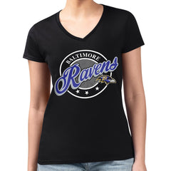 Baltimore Ravens G-III 4Her by Carl Banks Women's Super-Slim Fit Lightweight Pinstripe Circle V-Neck T-Shirt - Black for sale
