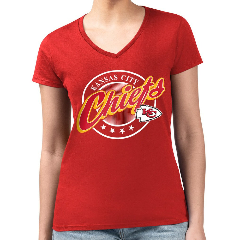 Kansas City Chiefs G-III 4Her by Carl Banks Women's Super-Slim Fit Lightweight Pinstripe Circle V-Neck T-Shirt - Red sale