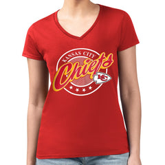 Kansas City Chiefs G-III 4Her by Carl Banks Women's Super-Slim Fit Lightweight Pinstripe Circle V-Neck T-Shirt - Red sale