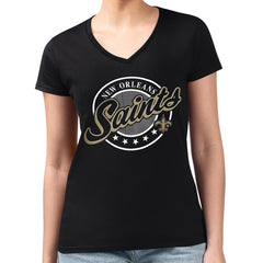 New Orleans Saints G-III 4Her by Carl Banks Women's Super-Slim Fit Lightweight Pinstripe Circle V-Neck T-Shirt - Black cheap