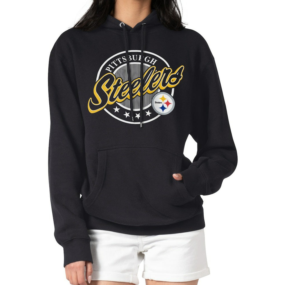 Pittsburgh Steelers G-III 4Her by Carl Banks Women's Pinstripe Circle Fleece Pullover Hoodie - Black for sale