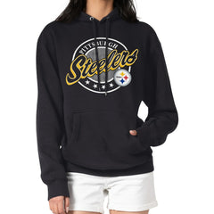 Pittsburgh Steelers G-III 4Her by Carl Banks Women's Pinstripe Circle Fleece Pullover Hoodie - Black for sale