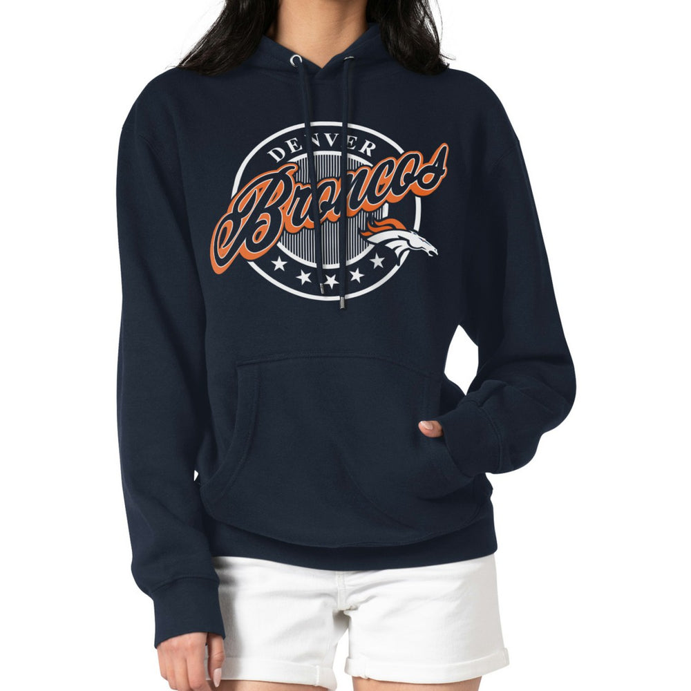 Denver Broncos G-III 4Her by Carl Banks Women's Pinstripe Circle Fleece Pullover Hoodie - Navy for sale