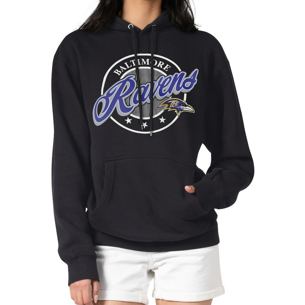 Baltimore Ravens G-III 4Her by Carl Banks Women's Pinstripe Circle Fleece Pullover Hoodie - Black for sale
