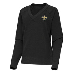 New Orleans Saints Antigua Women's Varsity Tri-Blend V-Neck Long Sleeve T-Shirt - Heather Black cheap